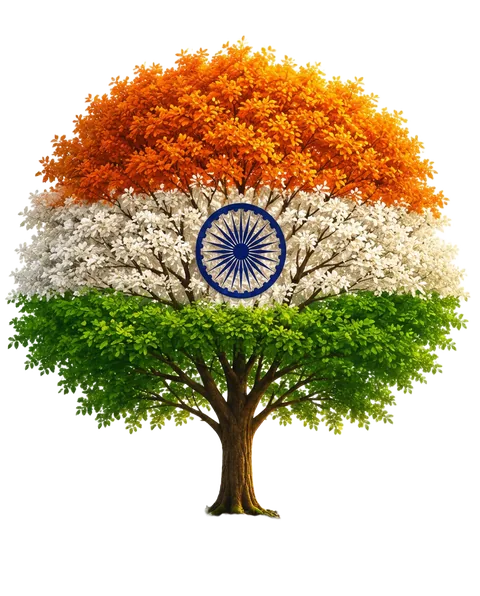 Tree with tricolour foliage symbolising a greener India